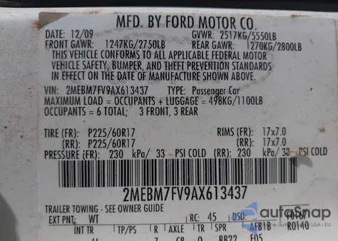 2010 Mercury Grand Marquis Ls (Fleet Only) from USA, damaged, VIN 2MEBM7FV9AX613437